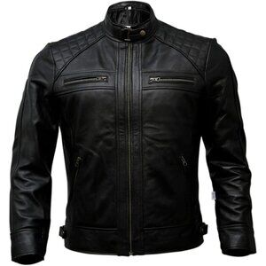 Men’s Black Genuine Leather Biker Jacket Black Brown Vintage Motorcycle